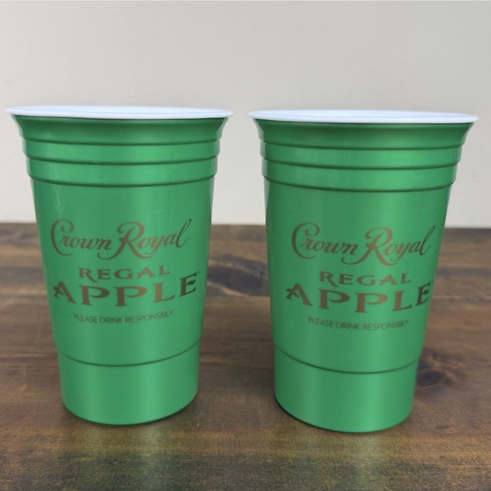 2pk Crown Royal Green Regal Apple Hard Plastic Reusable Double Walled Solo Cups